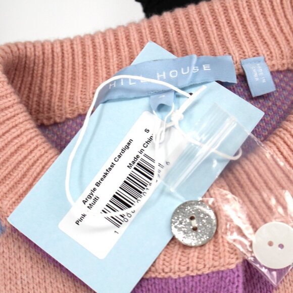 Hill House Home Argyle Breakfast Cardigan Sequin Embellished Sweater Pink S NEW - Picture 7 of 8